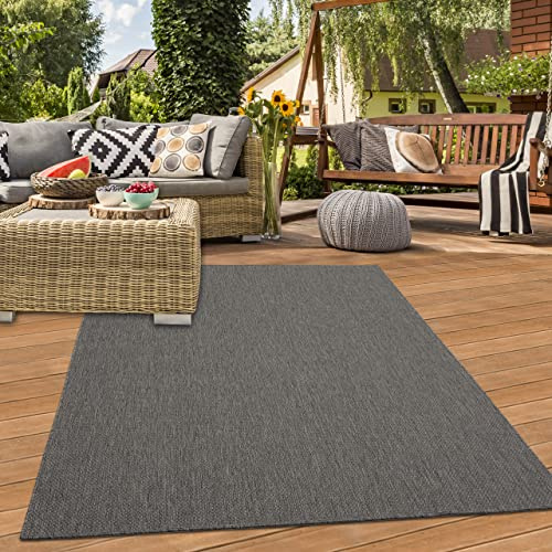 Teppich-Traum In- & Outdoor Teppich Sisal-Optik Uni Anthrazit 120x170 cm | Pflegeleicht, wetterfest, UV-beständig, strapazierfähig und robust, für Balkon, Terrasse, Garten, Küche & Wohnbereich