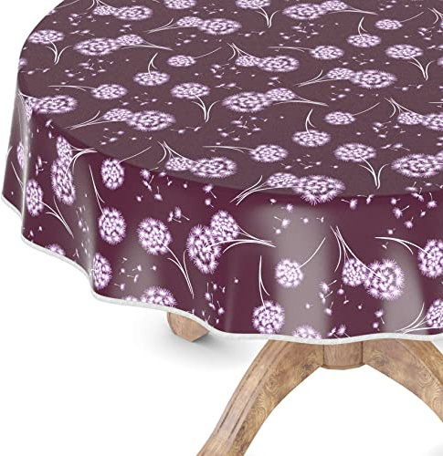 Wachstuchtischdecke Wachstischdecke Tischdecke abwaschbar Gartentischdecke Wachstuch Eckig rund oval Rund 140cm mit Saum Pusteblume Bordeaux