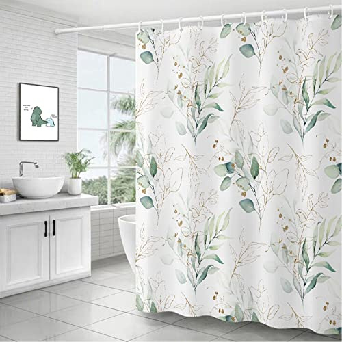 BANLMEYD Duschvorhang, schimmelresistent, wasserdicht, grüne Blätter, Badezimmervorhänge mit 12 Haken, schnelltrocknend, gewichtet, 180x180 cm, Polyester, Feuchtraum, Wanne