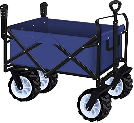 Folding Wagon Garden Cart, Foldable Push Trolleys, 100KG Max Load, Beach Outdoor Garden Picnic Heavy Duty Shopping Cart Wagons