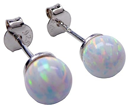 Lab Opal Perlen Ohrstecker aus 925 Sterling Silber 6mm Ohrringe für Damen und Mädchen (Weiß)