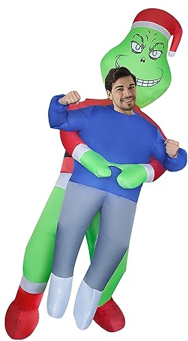 AkieBy Inflatable Green Santa Costume - Blow-up Santa Holding Human for Adults - Christmas Parade/Party