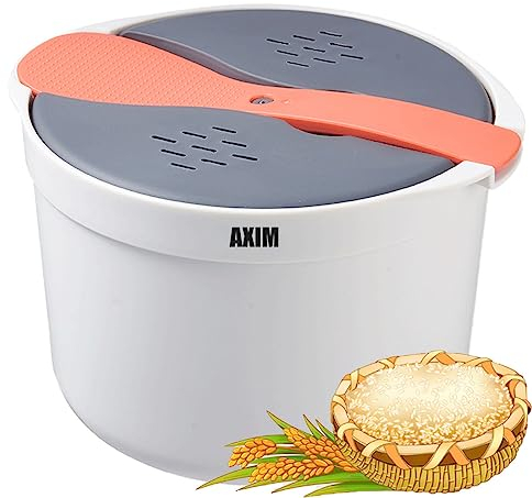 AXIM Reiskocher für Mikrowelle,2 L Reismaschine Mikrowellen-Nudelkocher,Mikrowellenherd Dampfgarer mit Sieb,Spülmaschinenfest (Orange)