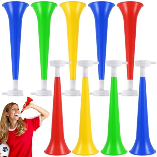 Garneck 10 Pack Plastic Stadium Horn: 10.8'' Loud Cheering Trumpet Air Horn Noise Maker for Sporting Events Football Game Graduation Party Birthday Event Cheering Props(Random Color)