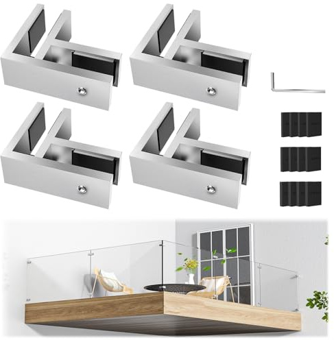 Gyykzz 4 Pack T304 Railing Glass to Glass Clamp, Stainless Steel Bracket for Balustrade, 90 Degree Brushed Finish Railing Clip Holder for Pool Fence, Balustrade, Balcony Deck