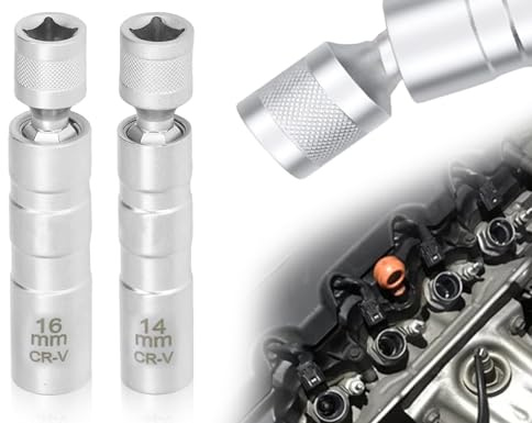 KAPSING 2 stycken tändstiftsnyckelset, 14 mm/16 mm universell magnet vridbar tändstiftsnyckel, tunnväggiga tändstiftsnycklar verktyg för bilreparationsset