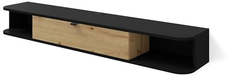Homlando Lowboard TV 156 cm – Hängeschrank mit Kabeldurchlass – Fernsehschrank TV Schrank Hängend Icarus fürs Wohnzimmer Schwarz Matt und Artisan Eiche