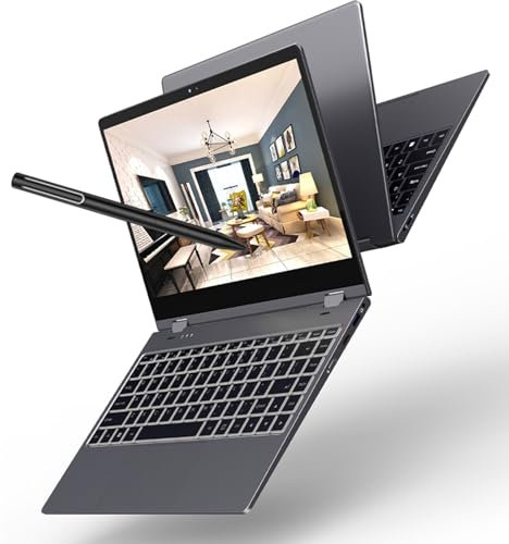 Portátil Táctil 2 en 1 para Empresas y Estudiantes, Portátil Convertible con Tapa de 360 ​​Grados con Teclado Retroiluminado, Pantalla Táctil FHD de 14 Pulgadas 1920 X (Enchufe