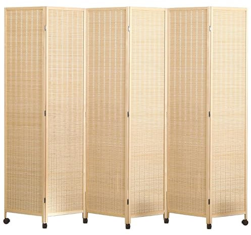 Chinese Style Wood Outdoor Privacy Screens On Wheels, Decorative Room Dividers 3/4/5/6 Panel, Folding Privacy Screen for Patio Balcony Deck Apartment, Heavy Duty Wall Divider ( Color : 6 Panel , Size