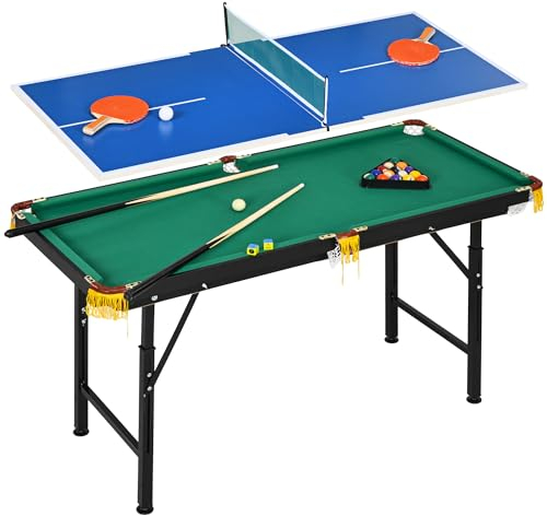 SPORTNOW Multigame Spieletisch 2-in-1 Multifunktionstisch inkl. Tischtennis Billardtisch mit Zubehör für Erwachsene Stahl 140 x 63 x 60-80 cm Grün
