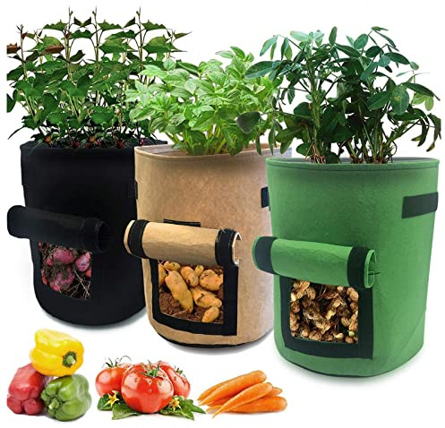 3 bolsas de cultivo de 4 galones, maceta fácil de cosechar con solapa y asas, bolsas de cultivo para plantar jardín, patatas, tomates y otras verduras, tela no tejida transpirable