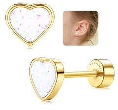 LOLIAS Titan Medizinische Ohrstecker Kinder Ohrringe Mädchen Hypoallergene | Süße Herz Gesundheitsstecker Ohrringe Damen 14K Gold Kleine Pailletten Geschenke Mädchen Knorpel Tragus Ohr Piercing