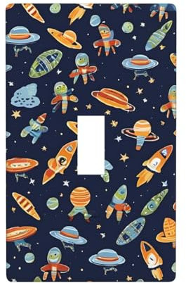 Funny Astronaut Rocket 1 Gang Light Switch Cover Single Toggle Wall Plate Decorative Electrical Faceplate For Bedroom Kitchen Home Decor