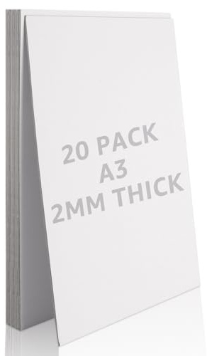 CYEER 20 Pack White Cardboard Sheets, A3 White Board 2000mic, 2 Side Cardboard Sheets for Crafts and DIY Projects, Poster Board Recycled Card Backing Board Model Making Presentation Board, 2mm
