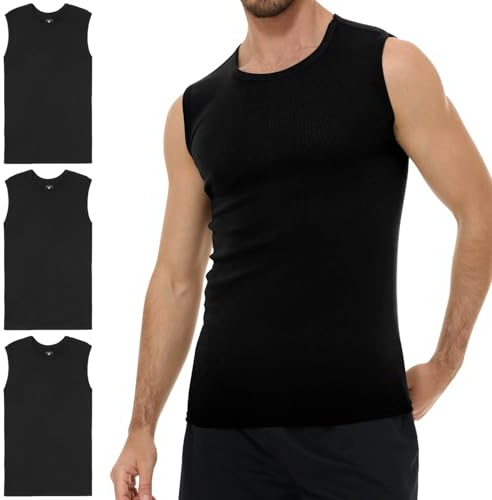 YouShow Camiseta Tirantes Hombre Pack 3 100% Algodón Sin Mangas | Tirantes anchos para mayor cobertura, suave y transpirable, absorbe humedad, sin etiqueta, interior o exterior