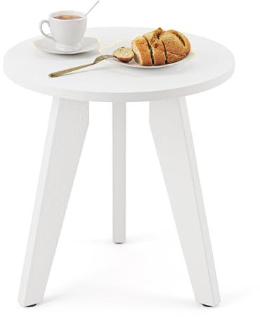 LUE BONA Mesa Auxiliar Jardín,Mesa de Jardín Exterior Redonda HDPS,Impermeable y Anticorrosión,Mesa Auxiliar para Exterior,Balcón Terraza,40 x 40 x 42 cm,Blanco