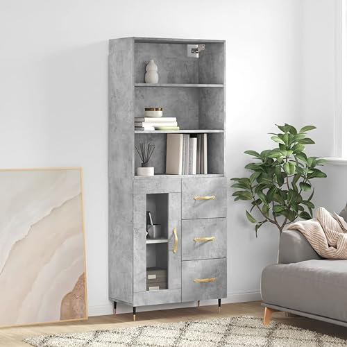 Willood Highboard Betongrau 69,5x34x180 cm Holzwerkstoff