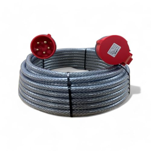 3 Phase 32A 5 Pin 415V Extension Lead 40m IP44 Red IEC 60309 3P+N+E SY Heavy Duty Armoured Cable PAT Tested 40 Metre