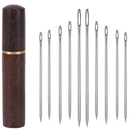 30 Stück Nähen Nadeln Set mit 1 Holz Aufbewahrungsrohr, Nähnadeln mit großem Öhr, Sticknadeln, Stopfnadel Wollnadel zum Vernähen, 5 Größen von Stahl Nähnadeln für Hand Nähen Handwerk Leder