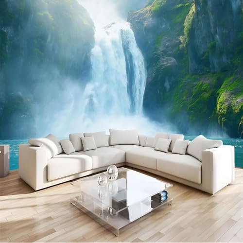 JEDTAKCT 300X210Cm Seidetapete Klippenwasserfalltapete Elegance Tapete Im Grüne Landschaft Design Tapete Wandtapete Wohnzimmer Schlafzimmer Flur Strukturtapete