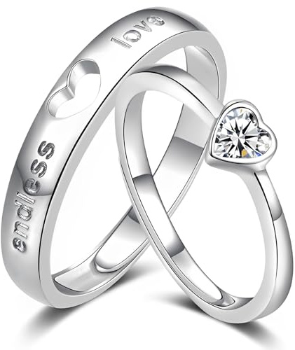 ZEPIQOR 1 Paar Trauringe,Herz Ring Set,Damen Ringe Silber,Matching Rings Freundschaftsringe,Ring Schmuck Ringe,Geschenk Für Ehefrau Mann Freundin Freund