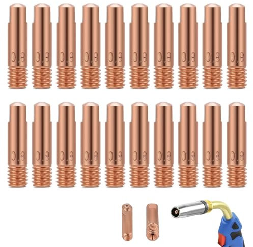 20 Punta Guidafilo M6 0.8 mm in Rame, MIG MAG 15AK Ugelli Saldatrice Filo, Accessori per Saldatura, Ugelli di Corrente per Torce Saldanti per Saldatura a Gas con Alta Conducibilità Elettrica e Termica
