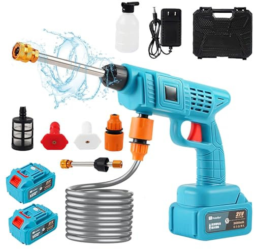 Nettoyeur Haute Pression sans Fil, 30Bar Nettoyeur Haute Pression sur Batteries 2× 12000mAh，10m de Tuyau et Boîte à Outils Portable, Pistolet Haute Pression sans Fil pour Le Nettoyage et Arrosage