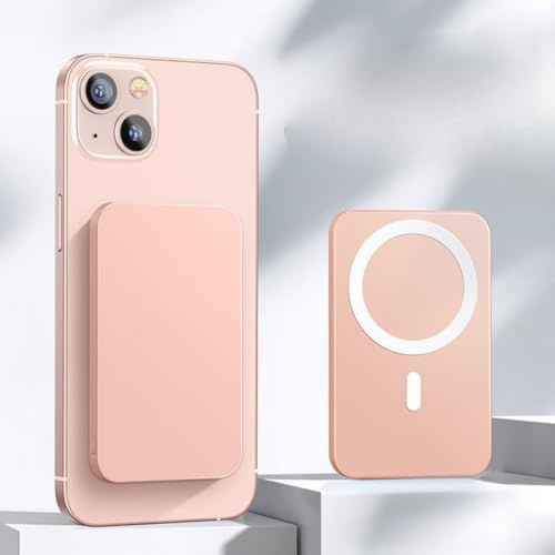 Power Bank Magnetico Wireless da 3000/5000/10000mAh per telefono Serie 8-15 | 7 Colori | Ricarica Magnetica Universale | Ricarica Rapida Cablata + Wireless | Sottile e Portatile (rosa, 5000mAh +