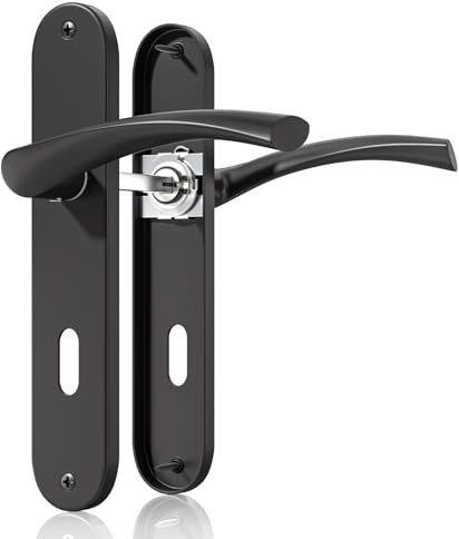Bwintech 1 set di maniglie per porte nero opaco con foro per la chiave,distanza tra i fori per le viti 195mm,distanza tra i fori per la chiave 70mm,adatto per porte interne.