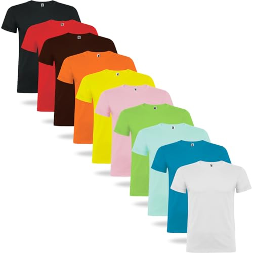 Rafasshop Pack 10 Camisetas Manga Corta Hombre Roly Beagle 100% algodón, Camiseta Interior, Ropa Hombre, Camiseta Blanca, Pack Camisetas Hombre (FR/ES, Letras, XL, Regular, Regular, Multicolor 3)