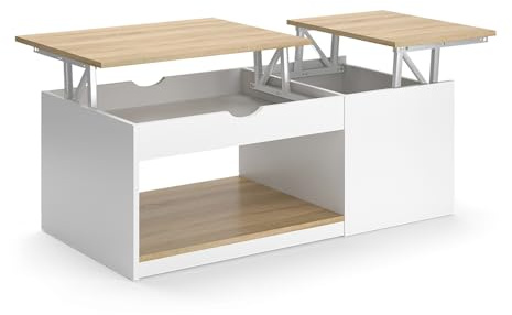Vicco Couchtisch Avela, Weiß/Sonoma, 55 x 110 cm | klappbar mit zwei Ablageböden zur flexiblen Nutzung