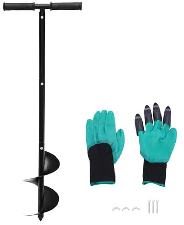 CHIMHOON Trapano manuale elicoidale, trapano a mano da giardino, trapano a terra, foro per palo da 150 mm, set di punte da giardino, trivellazione a spirale con manico, trapano a terra, foro per palo
