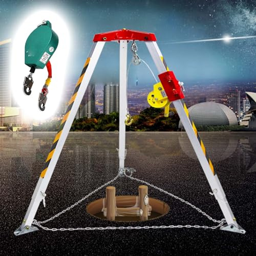 Emergency Rescue Tripod Kit - 1200/1800/2600lbs Lifting Equipment with Fall Arrest System 20/30m Winch Aluminum for Confined Space Rescue and Lifting Solutions.
