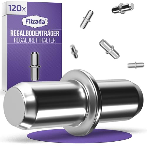 Filzada® 120x Regalbodenträger 5mm Edelstahl Massiv - Regalbodenhalter | Bodenträger Einlegeboden Halter für Schränke - Fachbodenträger, Regalstifte rostbeständig - für 5mm Bohrung - ohne Werkzeug