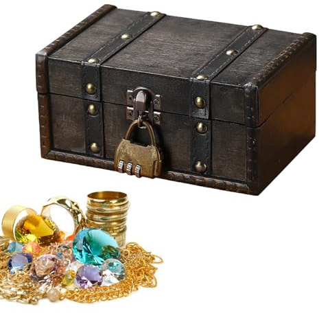 Scrigno del Tesoro Vintage, Forziere del Tesoro in Legno Vintage, Scrigno del Tesoro dei Pirati, Scrigno del Tesoro in Legno con Lucchetto, per Memorizzazione Di Cambiamenti, Gioielli, Decorazioni