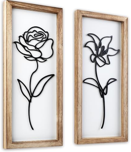 DETENE 2 Stück Holz Boho Wand Deko Vintage Deko Holz Wohnzimmer | 3D Blumen Wanddekoration Modern für Wohnzimmer Schlafzimmer Bauernhaus Kindergarten