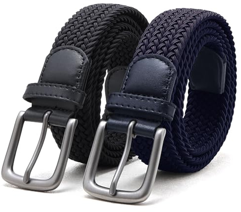 Uoocg 2 Stücke Elastischer Gürtel Herren | Flechtgürtel Stoff ohne Löcher 34mm | Polyester-Stretchgürtel für Golfhosen Lässige Shorts Jeans | Schwarz Blau 110cm