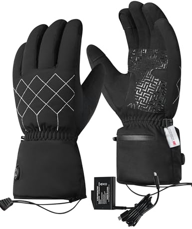 KUTOOK Guanti Sci Riscaldati Impermeabili Guanti Moto Riscaldati 3M Thinsulate con Batteria Touchscreen Termici Antistrappo per Sci Ciclismo Escursionismo Unisex