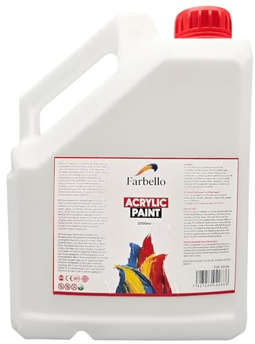 Farbllo Akrylfärg, 1 000 g, högpigmenterad, vattentät, för duk, trä, sten, papper och metall, matt (2 000 ml vit)
