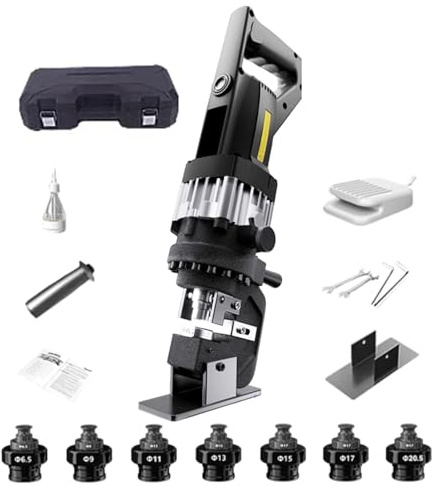 Ddasam punzonatrice elettrica per metallo portatile, Punzonatrice Idraulica per Metallo, 2200W con 7 Stampi, per Lamiere di Acciaio, Ferro, Alluminio, Rame - Punzonatura Rapida 1 Secondi