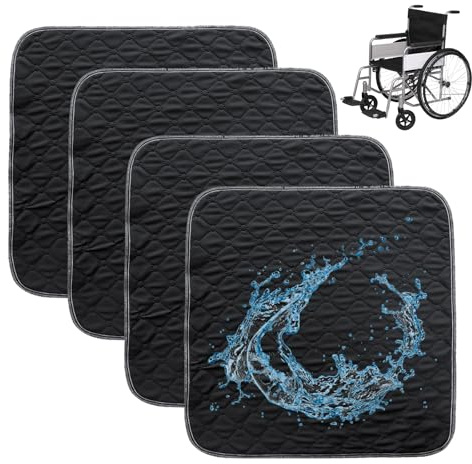 eupdd wasserdichte Sitzauflage: 4 Stück 50 × 50cm Saugfähige Sitzauflage Schwarz Wiederverwendbar für Rollstuhl Stuhl Sessel Sofa