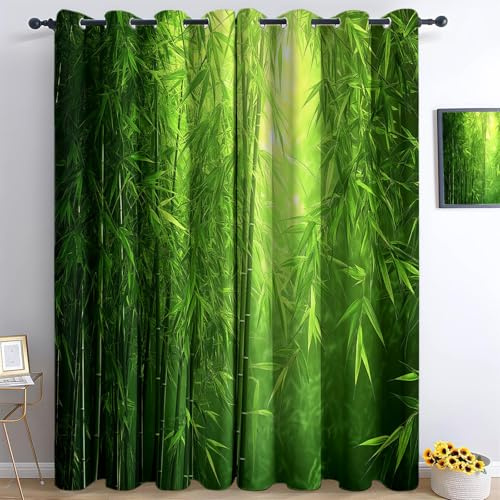 Piante Naturali Foresta Di Bambù Sole Tende Oscuranti Interni Isolanti Termiche con Anelli Tenda Finestra per Camera da Letto e Soggiorno Tende per Salotto 2 Pezzi, 70 x 160 cm, Verde