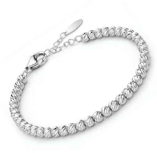 SAGA GIOIELLI® Bracciale unisex con pepite striate argentato uomo - donna in Acciaio inox – Lunghezza 17+4,5 cm Confezione Regalo (spessore pepite 3,5 mm)