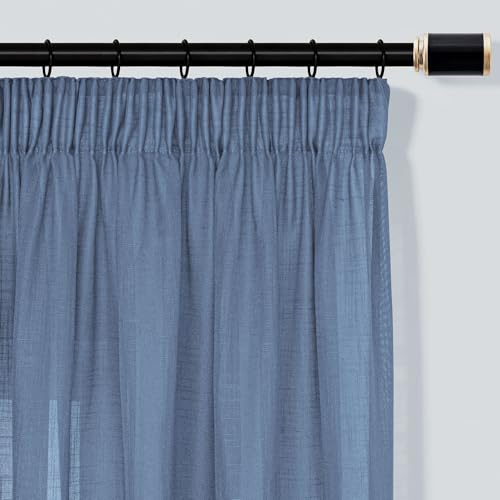 VIVICOZY Gardine mit Kräuselband Schlaufenschal Vorhang 2er Set Gardine Halbtransparent Leinenoptik Curtains