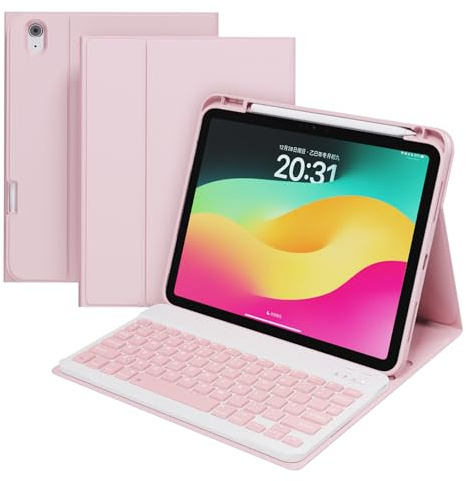 WIXY for iPad A16 11th 10th Generation Case with Keyboard 2026 2025 (A3354 A3355 A3356 A2696 A2757 A2777 A3162) | Detachable Stylish Magnetic Case with Pencil Holder & Multi-Angle Stand - Pink