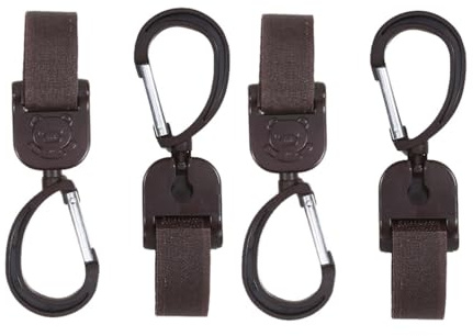 4 Pieces (2 Pairs) Stroller Accessories Storage Hooks Universal Diaper Bag Clip Stroller Hooks are Suitable for Purse Shopping Bags.(Coffee)