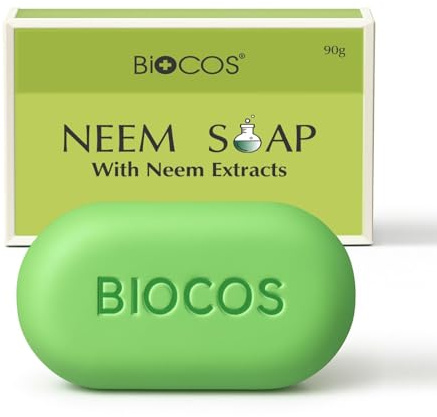 Biocos Neem Soap with Neem Extracts Fights Acne and Oil Control Purifies and Hydrates Skin Face Beauty Skincare Daily Use Washing Cleasing Bar Soap