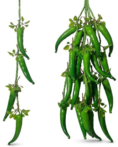 FuyoSegen Paquete de 5 simulación de verduras falsas artificiales realistas, ajo artificial, ají rojo, vegetales falsos, cuerda colgante para el hogar, cocina, fiesta, decoración de pared, accesorios
