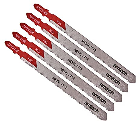 Amtech 5pc Metal Jigsaw Blade Set (AMT318B), HSS T-Shank, 132 mm, 12 TPI for Medium/Thick Sheet Metal, Pipes and Profiles up to 6 mm