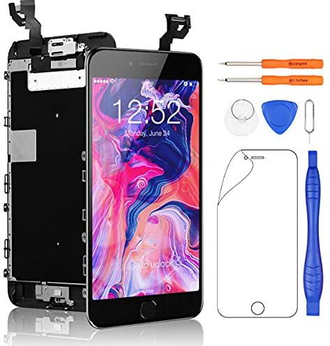 Yodoit Écran pour iPhone 6s Plus LCD Vitre Tactile Complet Remplacement Assemblé avec Caméra Frontale, Bouton Home, Haut Parleur Interne + Outil de Réparation (5,5 Pouces Noir)